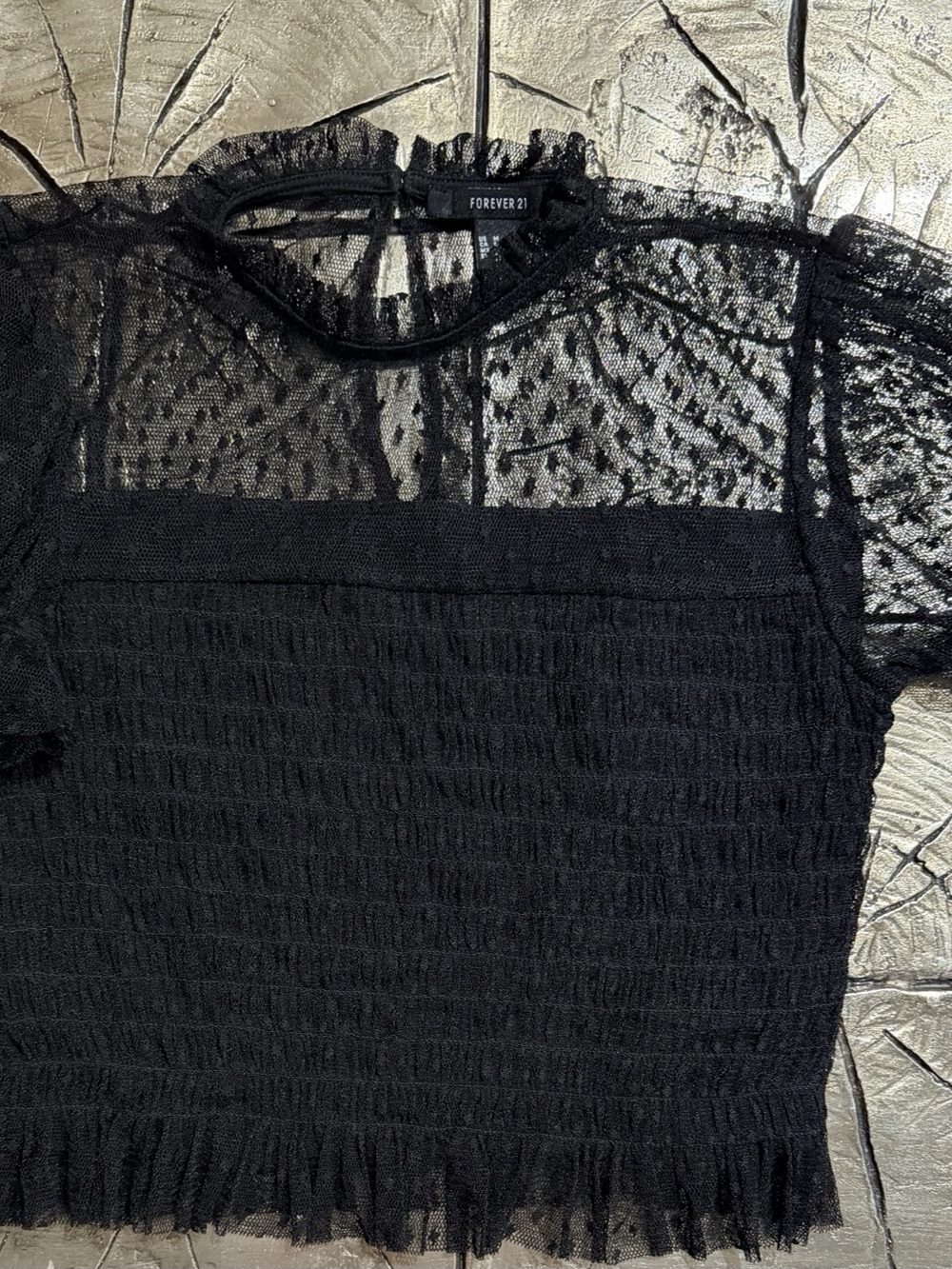 Forever 21 Black Lace Yoke Top Size Medium